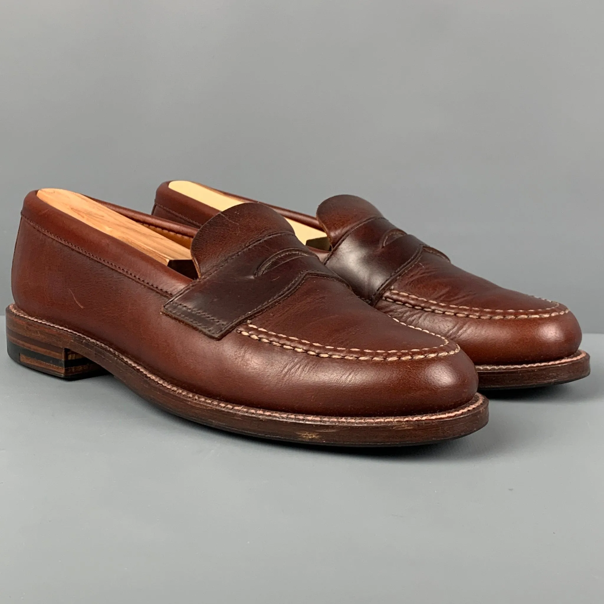 ALDEN Size 6.5 Brown Leather Penny Loafers