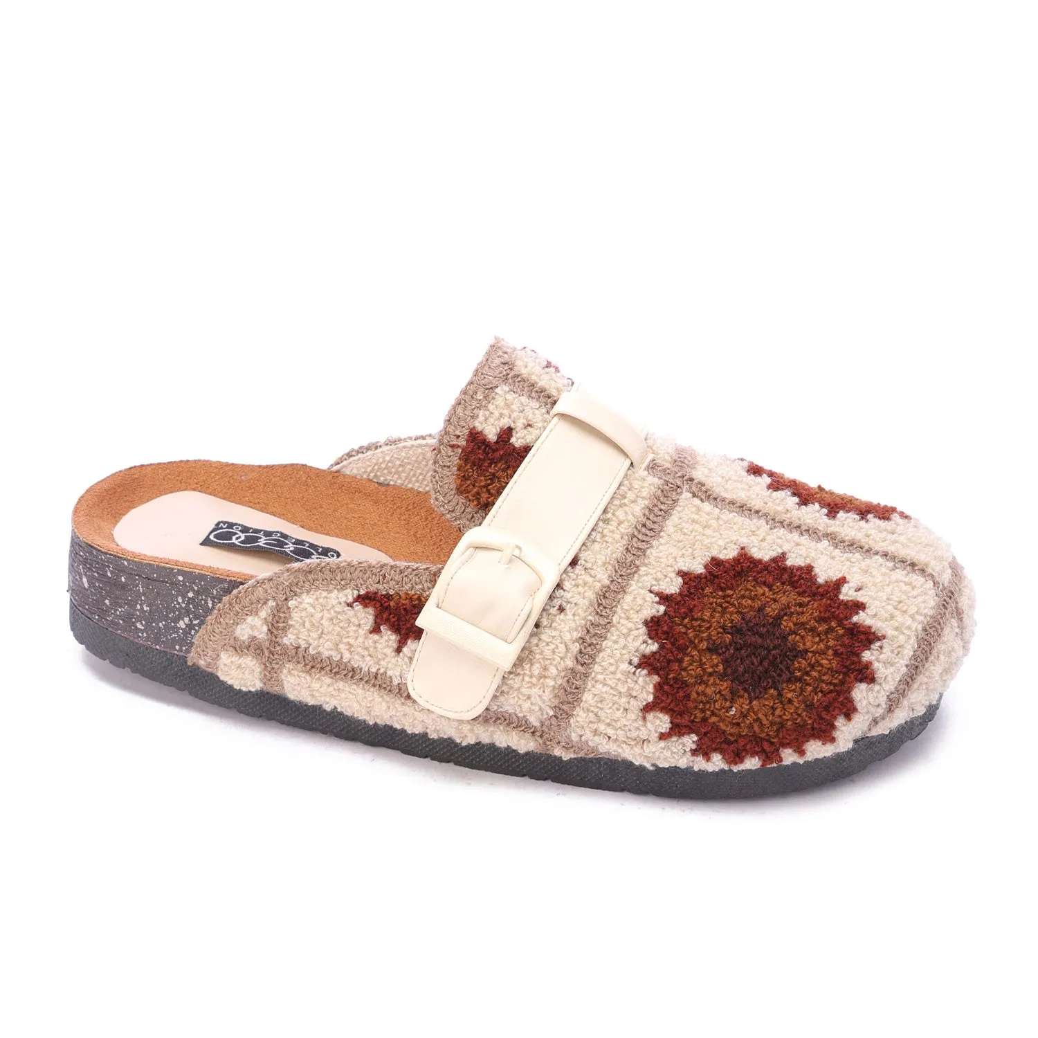 Boho Knit Buckle Clogs-Beige