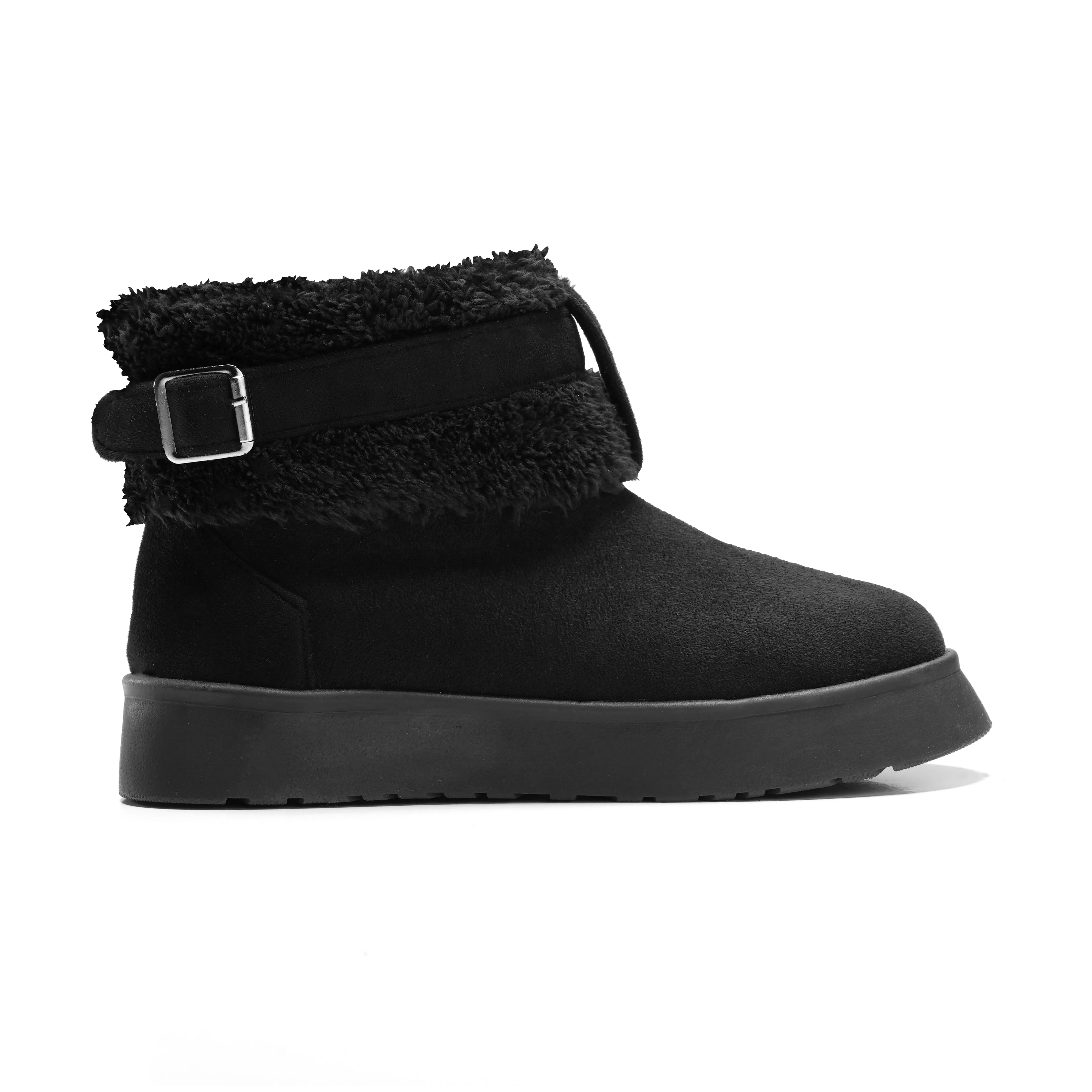 Casual Winter Boots with Plush Cuff - Black