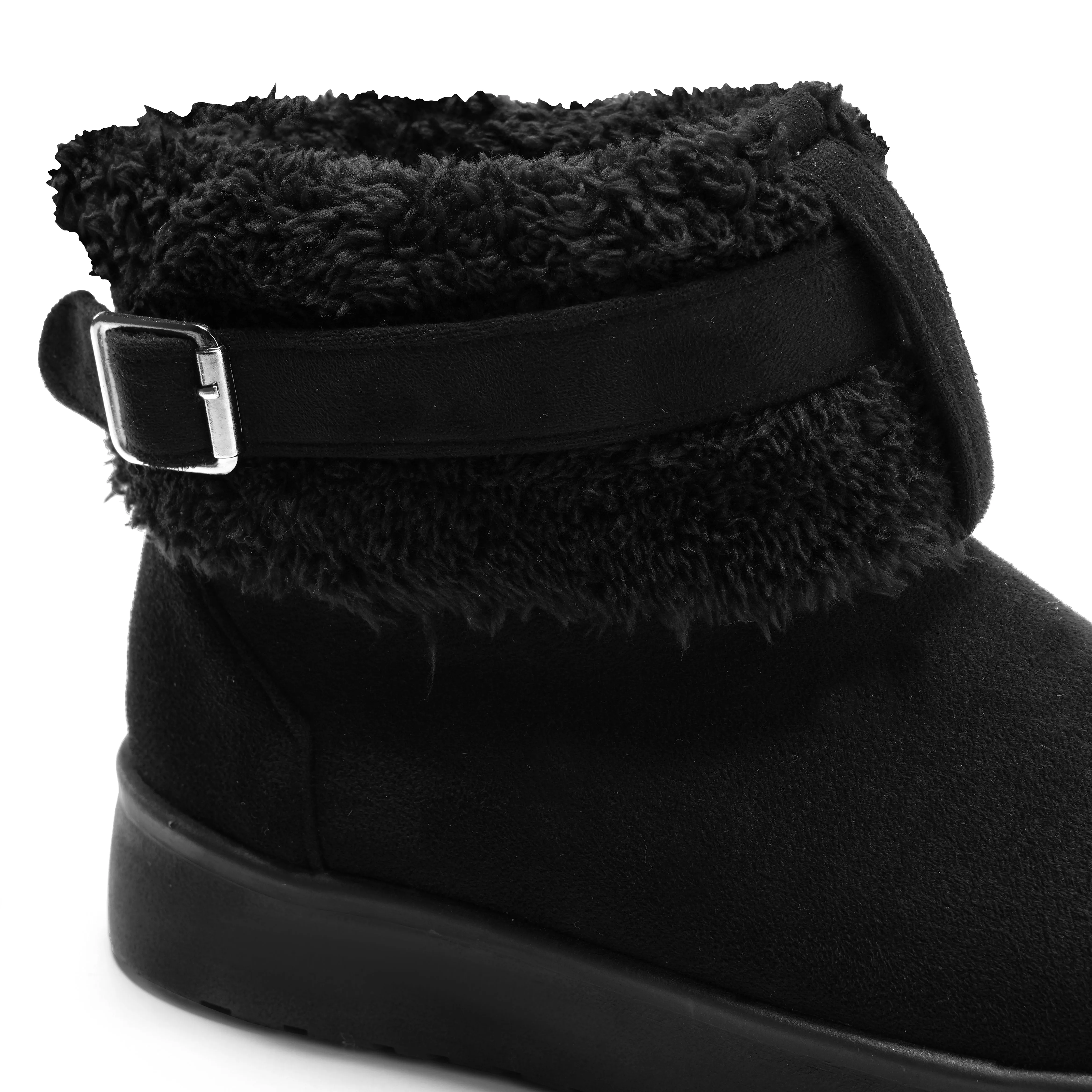 Casual Winter Boots with Plush Cuff - Black
