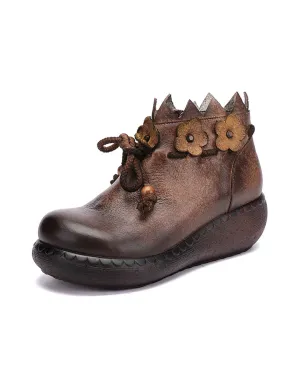 Lace-up Flowers Handmade Retro Boots Women