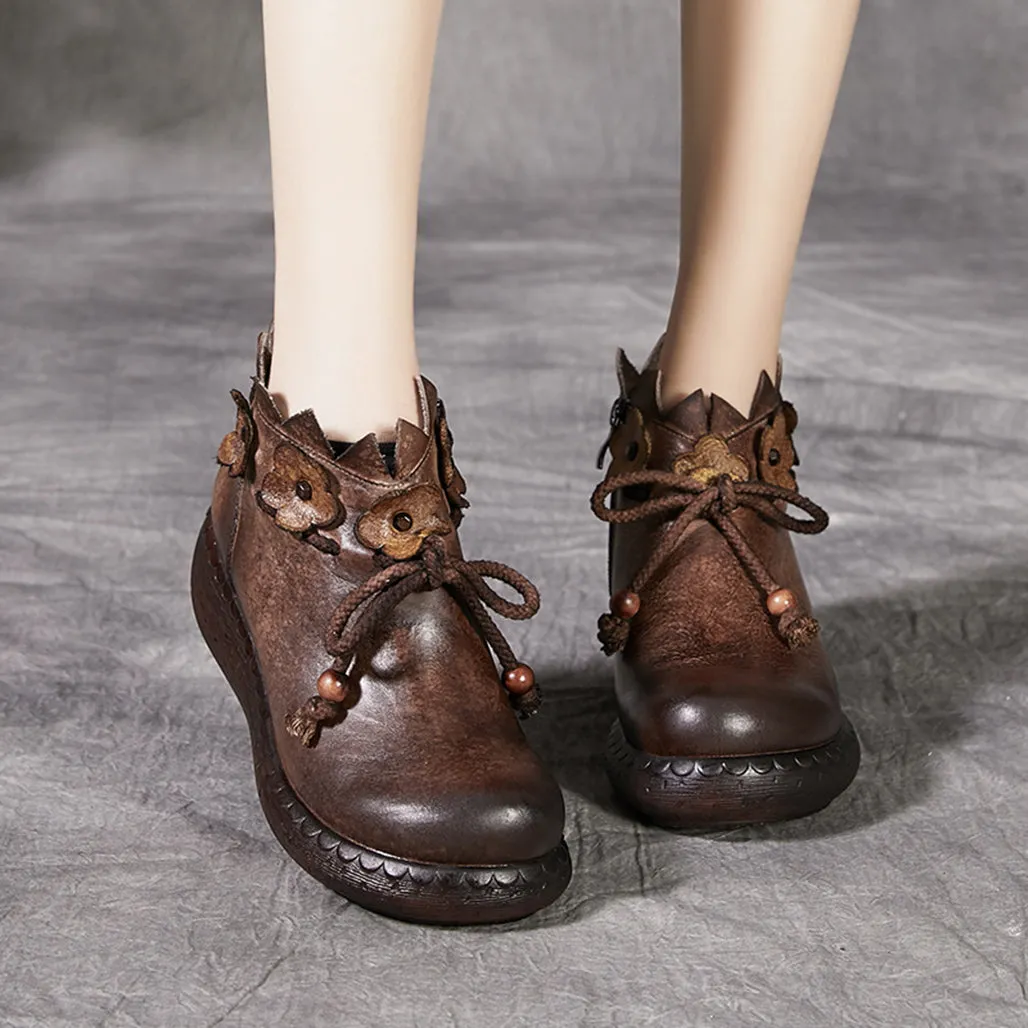 Lace-up Flowers Handmade Retro Boots Women