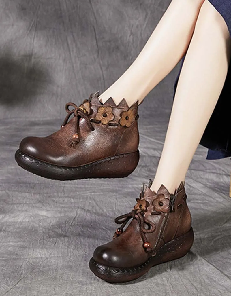 Lace-up Flowers Handmade Retro Boots Women