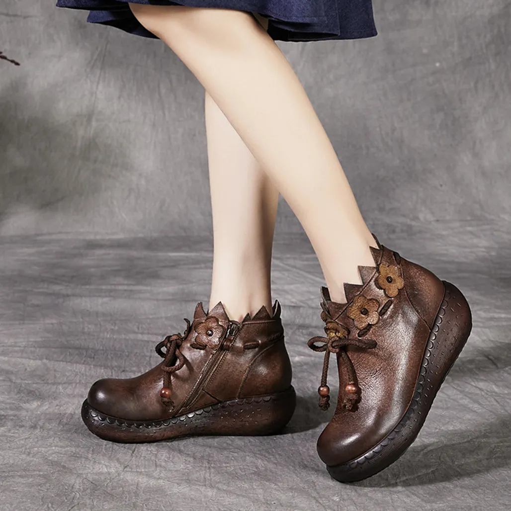 Lace-up Flowers Handmade Retro Boots Women