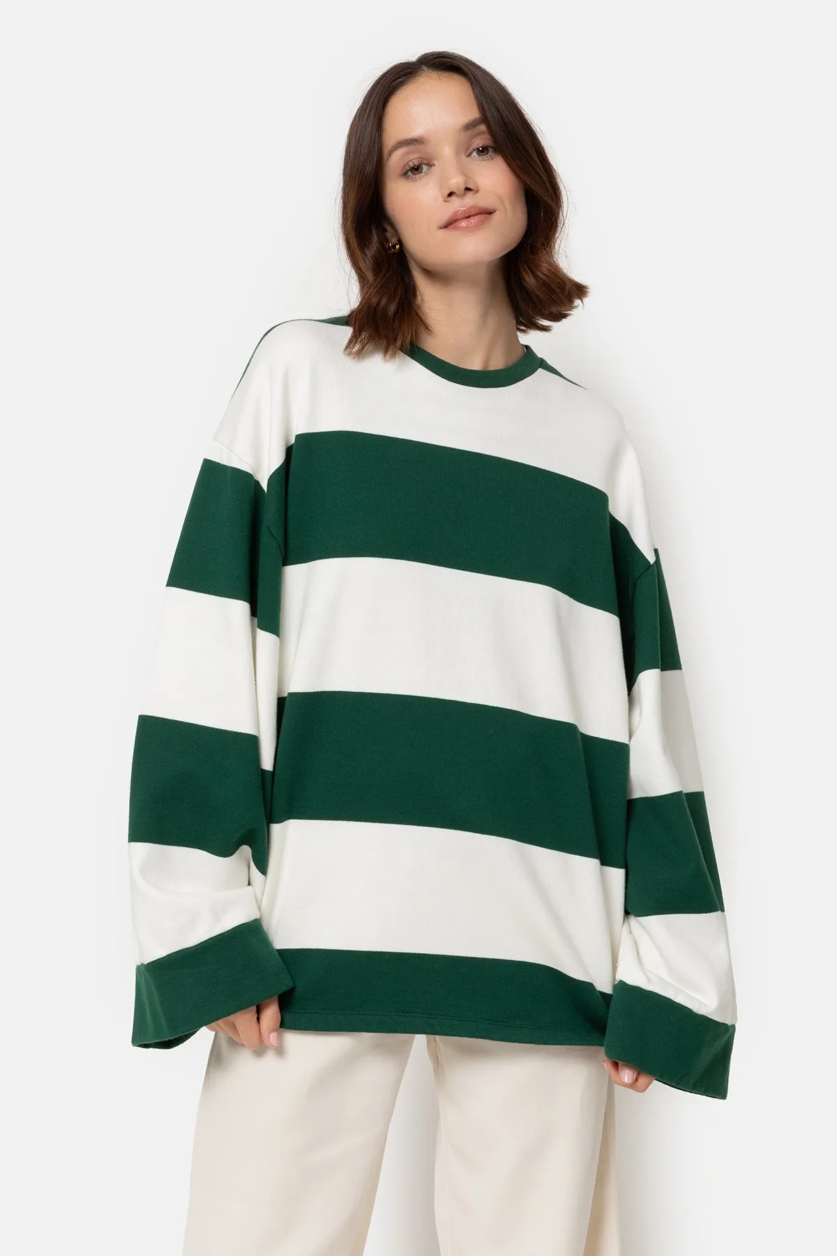 Liberty Oversized Sweatshirt | Green & White Stripes