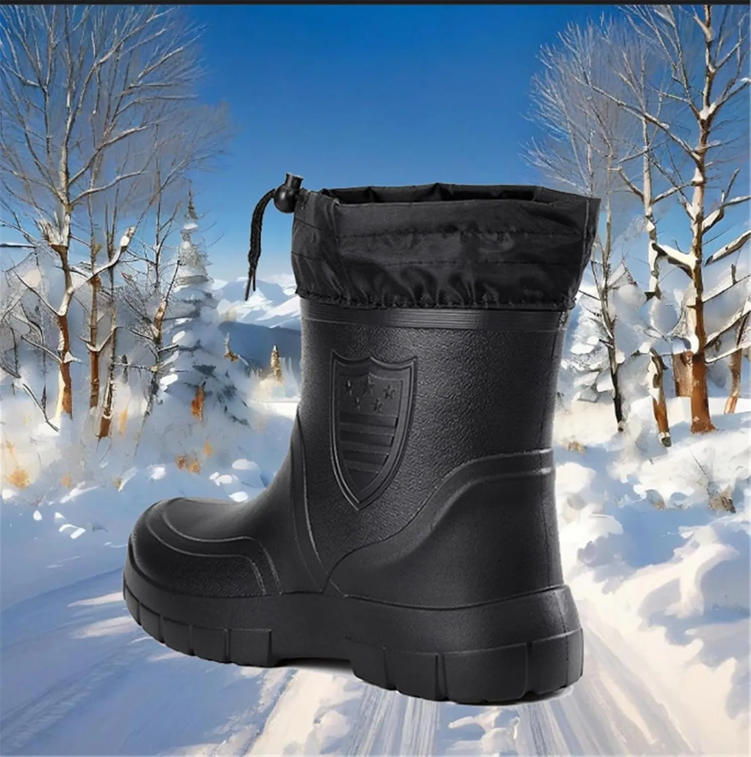 Men's Short Rubber Rain Boots, Winter Warm Durable Wear Resistant and Anti-Skid Waterproof Rain Boots for Men, Fur Interior Rubber Sole Shoes, for Gardening Fishing Boating Camping
