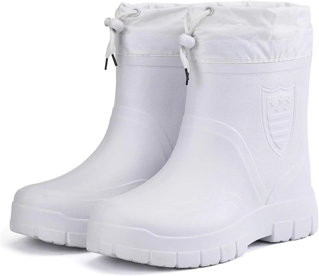 Men's Short Rubber Rain Boots, Winter Warm Durable Wear Resistant and Anti-Skid Waterproof Rain Boots for Men, Fur Interior Rubber Sole Shoes, for Gardening Fishing Boating Camping