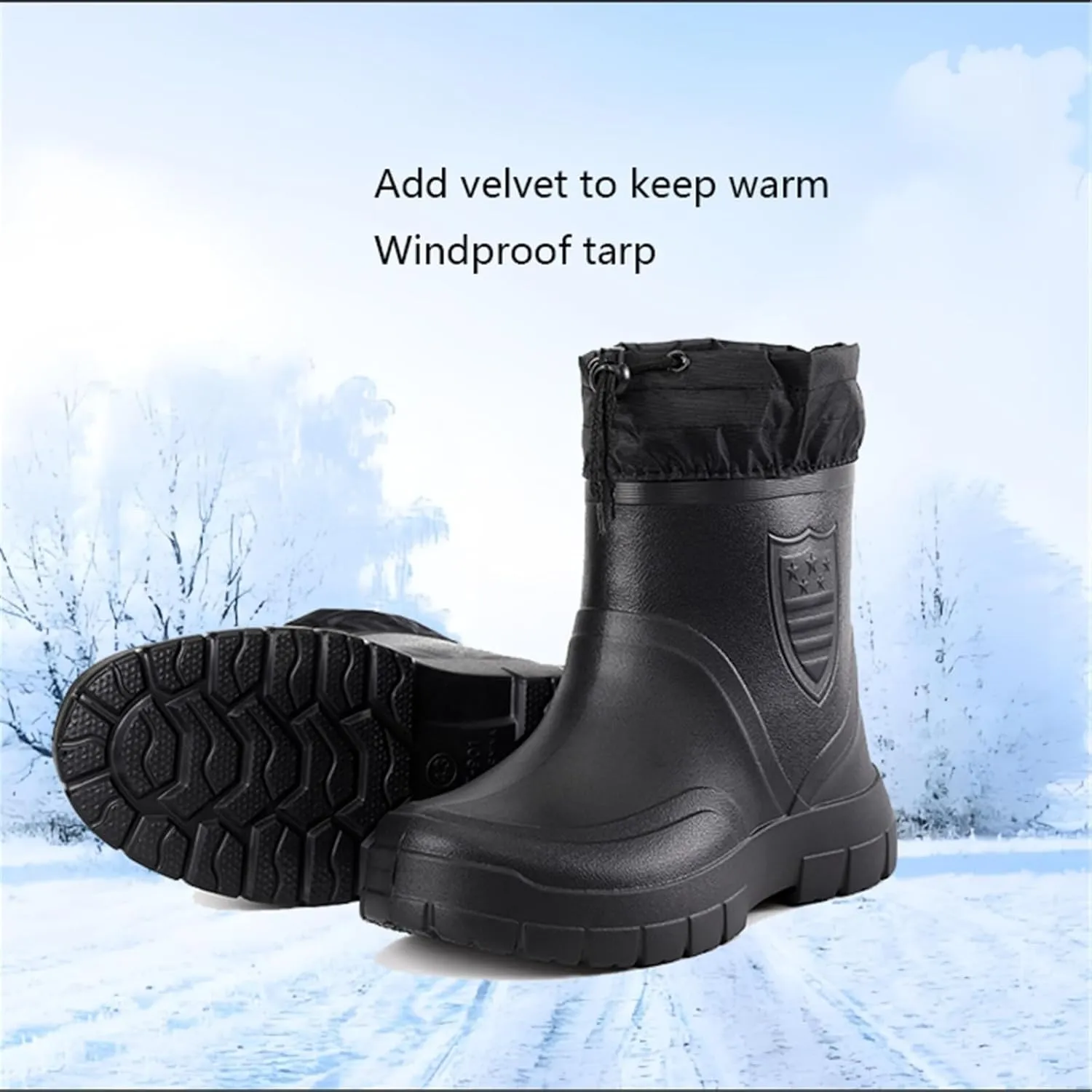 Men's Short Rubber Rain Boots, Winter Warm Durable Wear Resistant and Anti-Skid Waterproof Rain Boots for Men, Fur Interior Rubber Sole Shoes, for Gardening Fishing Boating Camping