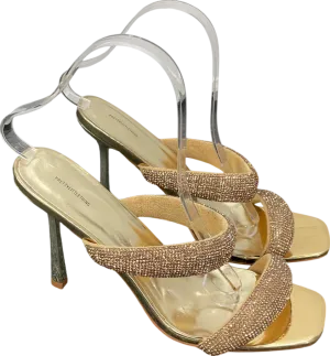 PrettyLittleThing Metallic Dimante Square Toe Padded Strap Heeled Sandals UK 8 EU 41 