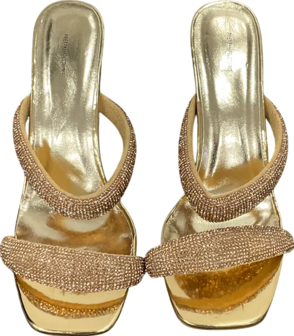 PrettyLittleThing Metallic Dimante Square Toe Padded Strap Heeled Sandals UK 8 EU 41 