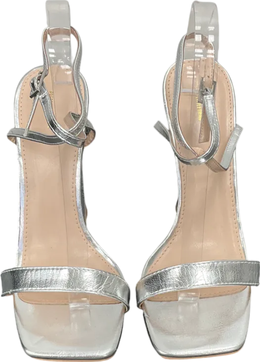 PrettyLittleThing Metallic Square Toe Heeled Sandals UK 8 EU 41 