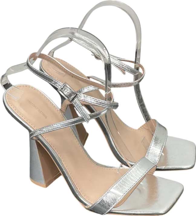 PrettyLittleThing Metallic Square Toe Heeled Sandals UK 8 EU 41 