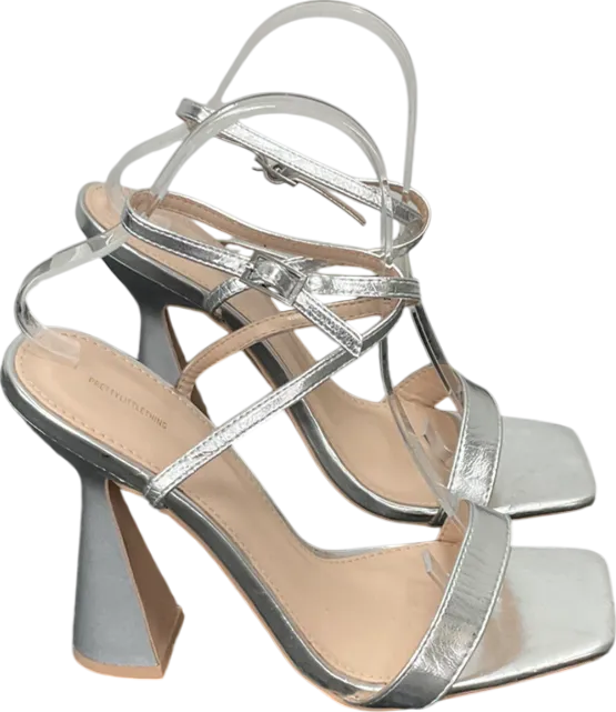 PrettyLittleThing Metallic Square Toe Heeled Sandals UK 8 EU 41 